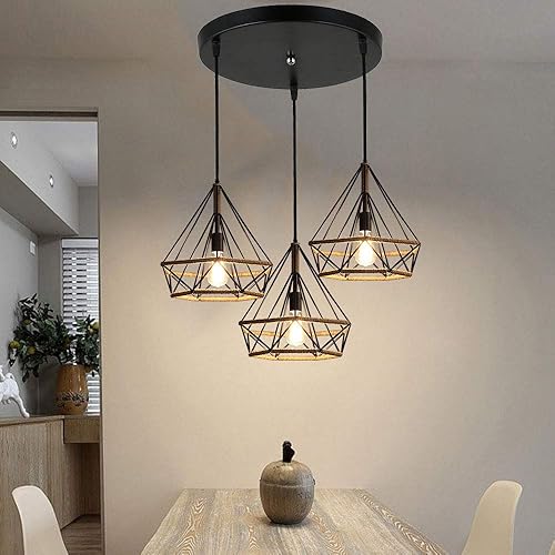 Miniatura 5 de Lámpara colgante de hierro con cuerda de cáñamo, estilo retro rústico antiguo, lámpara de techo colgante de metal E26/E27, para sala de estar,