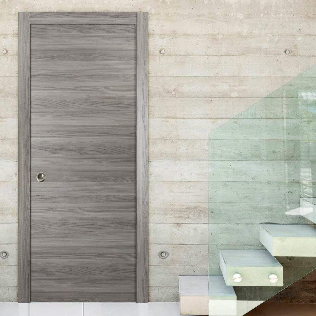 SARTODOORS Modern Pocket Door 30 x 80 | Planum 0010 Ginger Ash | Frames Trims Pulls Rail Hardware | Solid Wood Interior Sliding Closet Grey Door |
