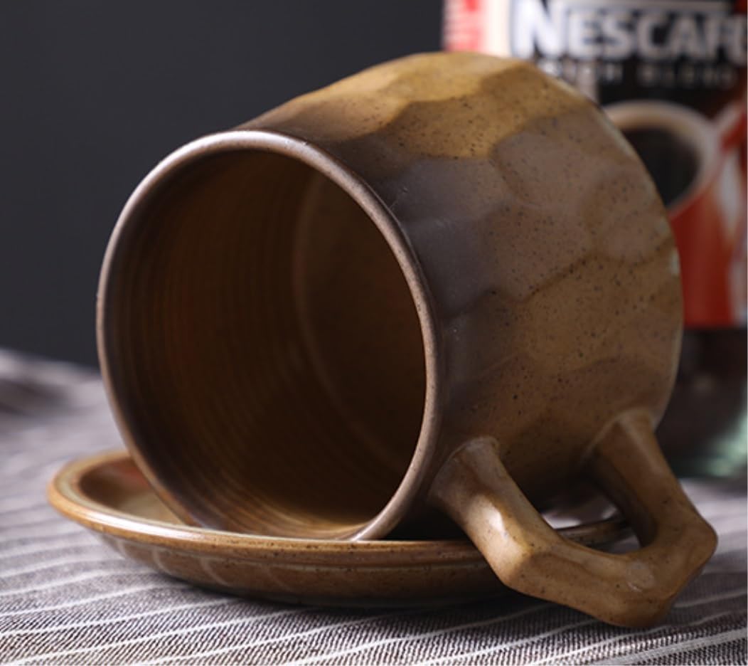 Tazzine Caffe Feste Tazze Tazza da caffè Smaltata Personalizzata E Set di Piatti tè Pomeridiana in Ceramica Vintage Home Office Tazza tè(F)