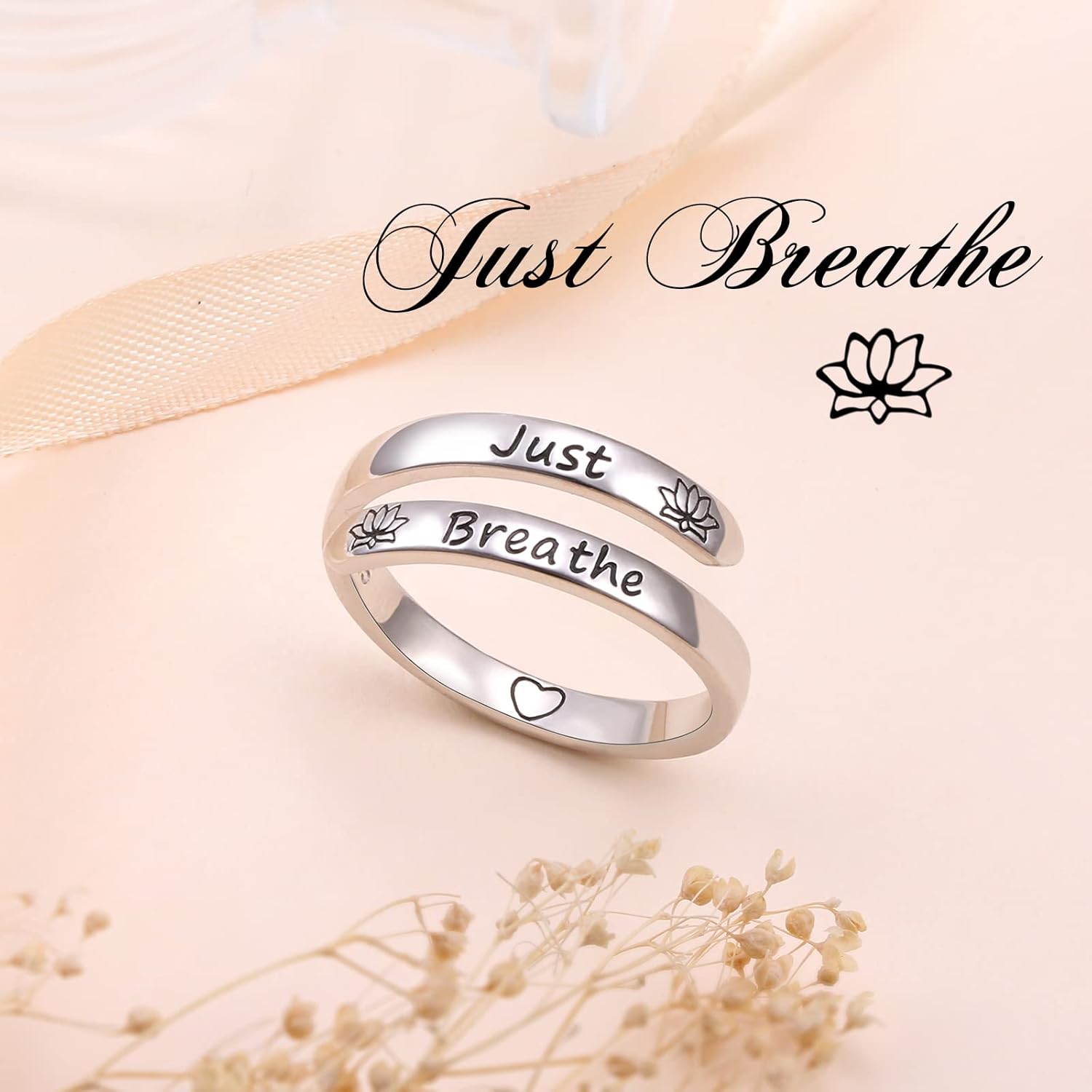 Ladytree Adjustable Inspirational Rings 925 Sterling Silver Stacking Wrap Spiral Twist Statement Band Encouragement Gift for Women Men - Image 2