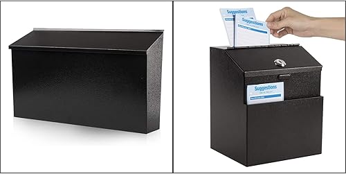 KYODOLED Buzón de montaje en pared, buzón de correo de gran capacidad, caja de sugerencias de metal con cerradura, caja de papeletas con 50 tarjetas