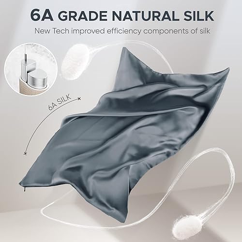 Miniatura 3 de Funda de almohada de seda de morera 100 % pura para cabello y piel, resistente a los alérgenos, doble cara, 600 hilos de seda con cremallera oculta,