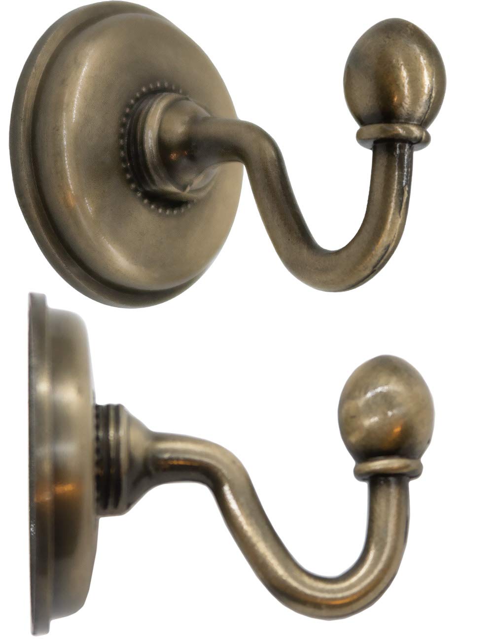 Fuxxer 2 x Antique Brass & Iron Towel Hooks, Wall Hooks, Bronze, 48 x 59 mm, Set of 2