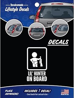 Decalcomania LLC Lil' Hunter on Board Car Decal - 5" Hunting Baby on Board Sticker for Cars - White Vinyl, Outdoor Rated, Custom Style