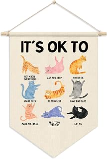 Calm Corner Mental Health Growth Wall Hanging Flag，Homeschool Decor | School Counselor Office Must Haves, Cat Classroom Decorations Art for Elementary 11x15 Inch
