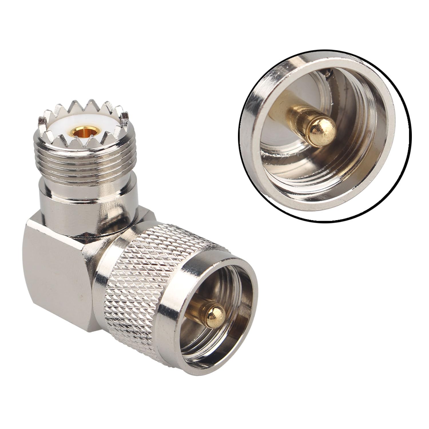 Futheda 2PCS UHF PL259 Male to UHF SO239 Female Right Angle 90 Degree Connector RF Coaxial Coax Cable Adapter Compatible with CB Radio Marine VHF Video FPV Antenna Walkie-talkie Broadcast - Image 3