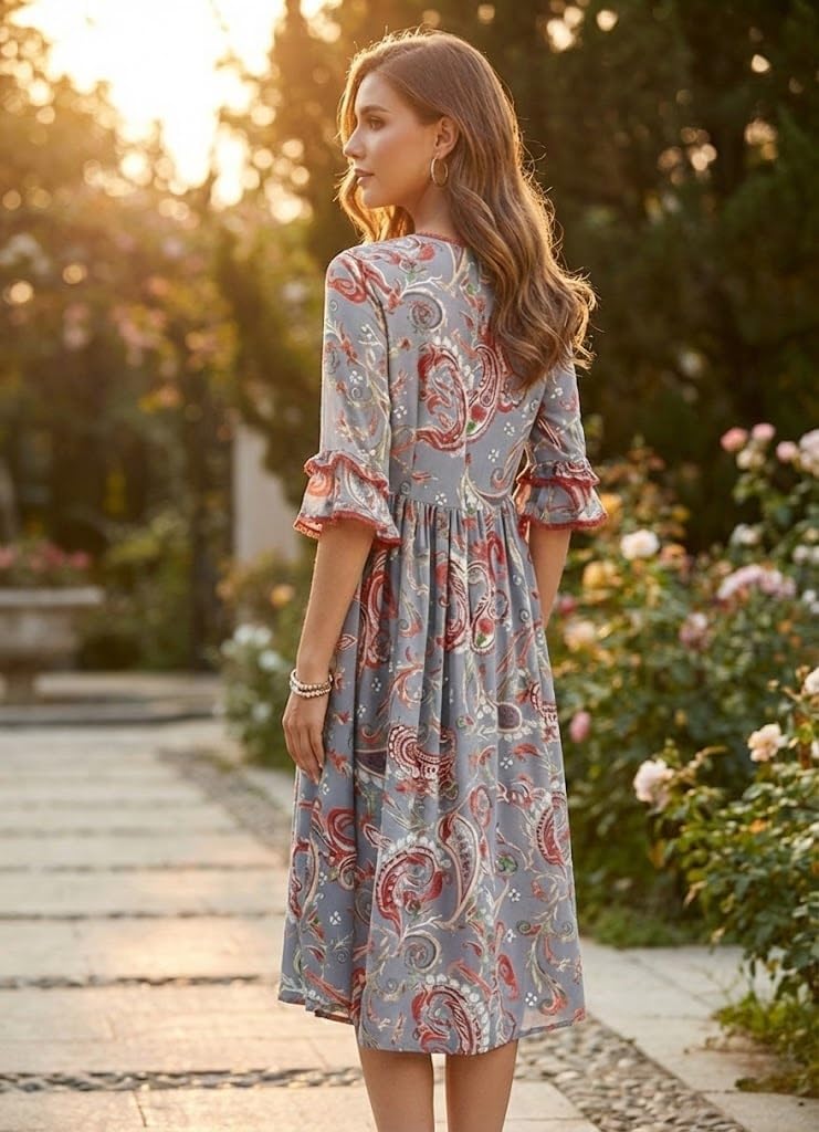 Women's Elegant Chinese Tops Mulberry Silk Dress Patterned Long Sleeve High Waist Dress - Image 2