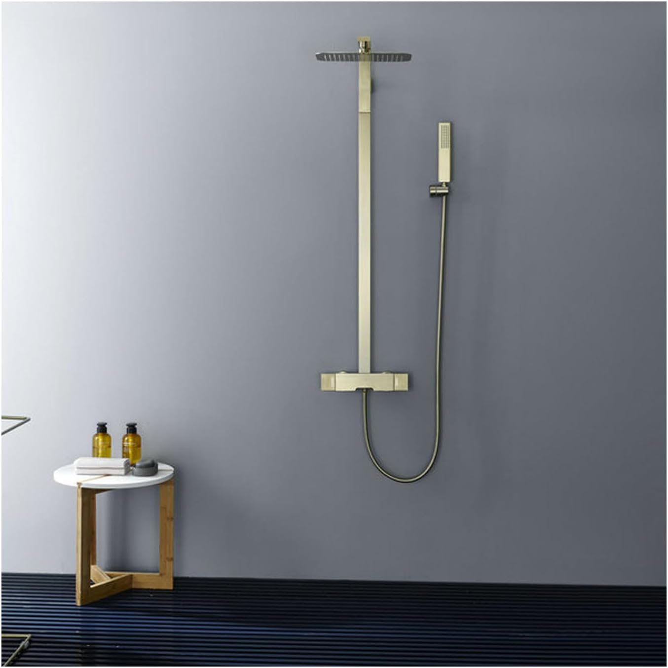 Shower System, Brushed Gold Bathroom Shower Faucet Set Wall Mounted Shower Fixtures 3 Functions Shower Set with Rectangle Rain Shower Head, Handheld Shower Head