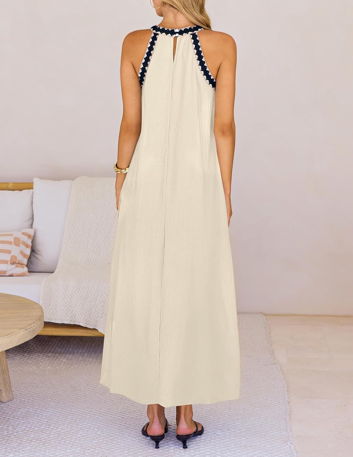 MEROKEETY Women's 2026 Summer Halter Maxi Dress Spring Casual Boho Sleeveless Flowy Swing Beach Vacation Dresses with Belt - Image 4