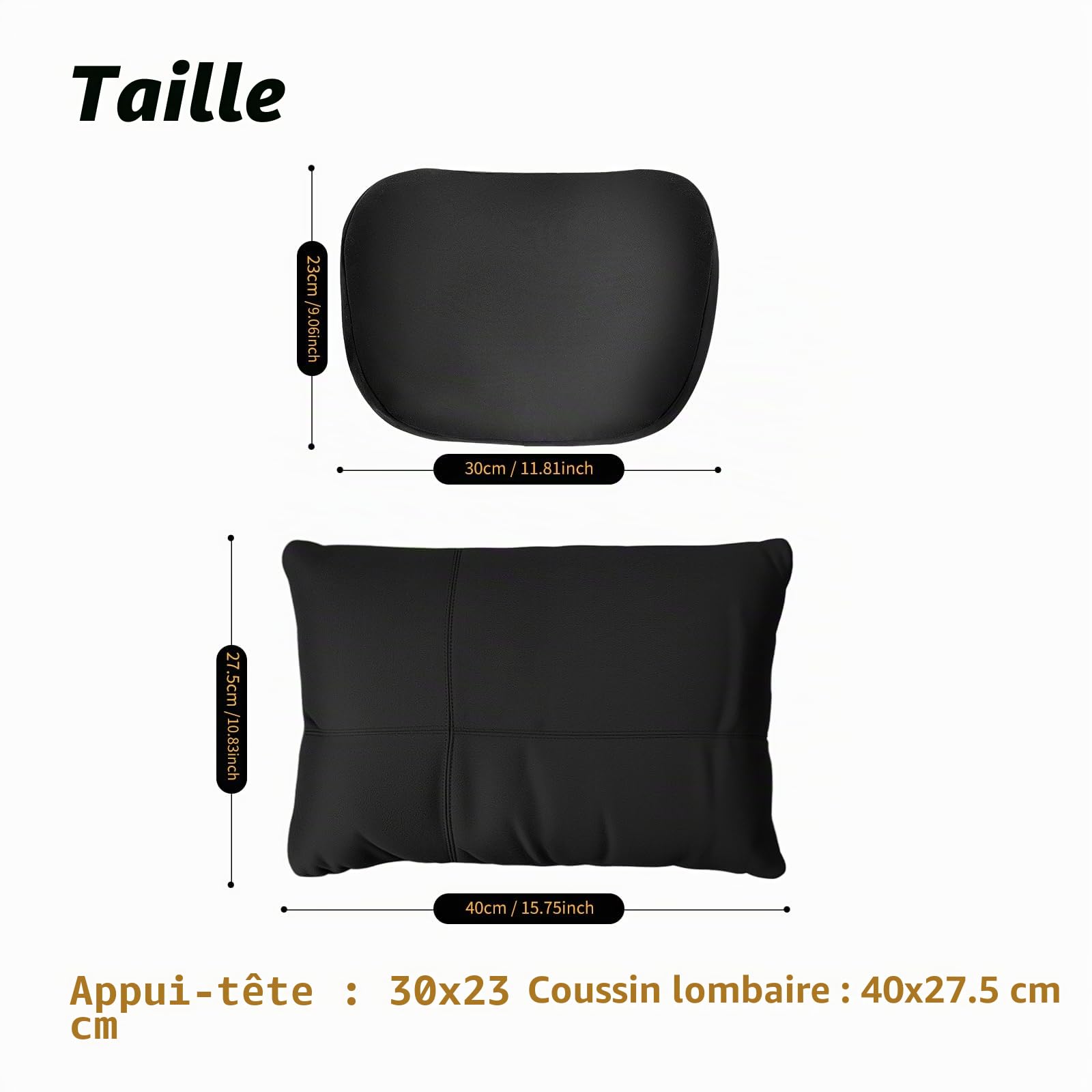 Kwak's Coffret Oreillette et Support Lombaire pour Voiture–Oreiller Cervical à Réglage de Hauteur sur 2 Niveaux, Housse Amovible et Lavable, Coussin de Confort pour la Conduite(Noir)
