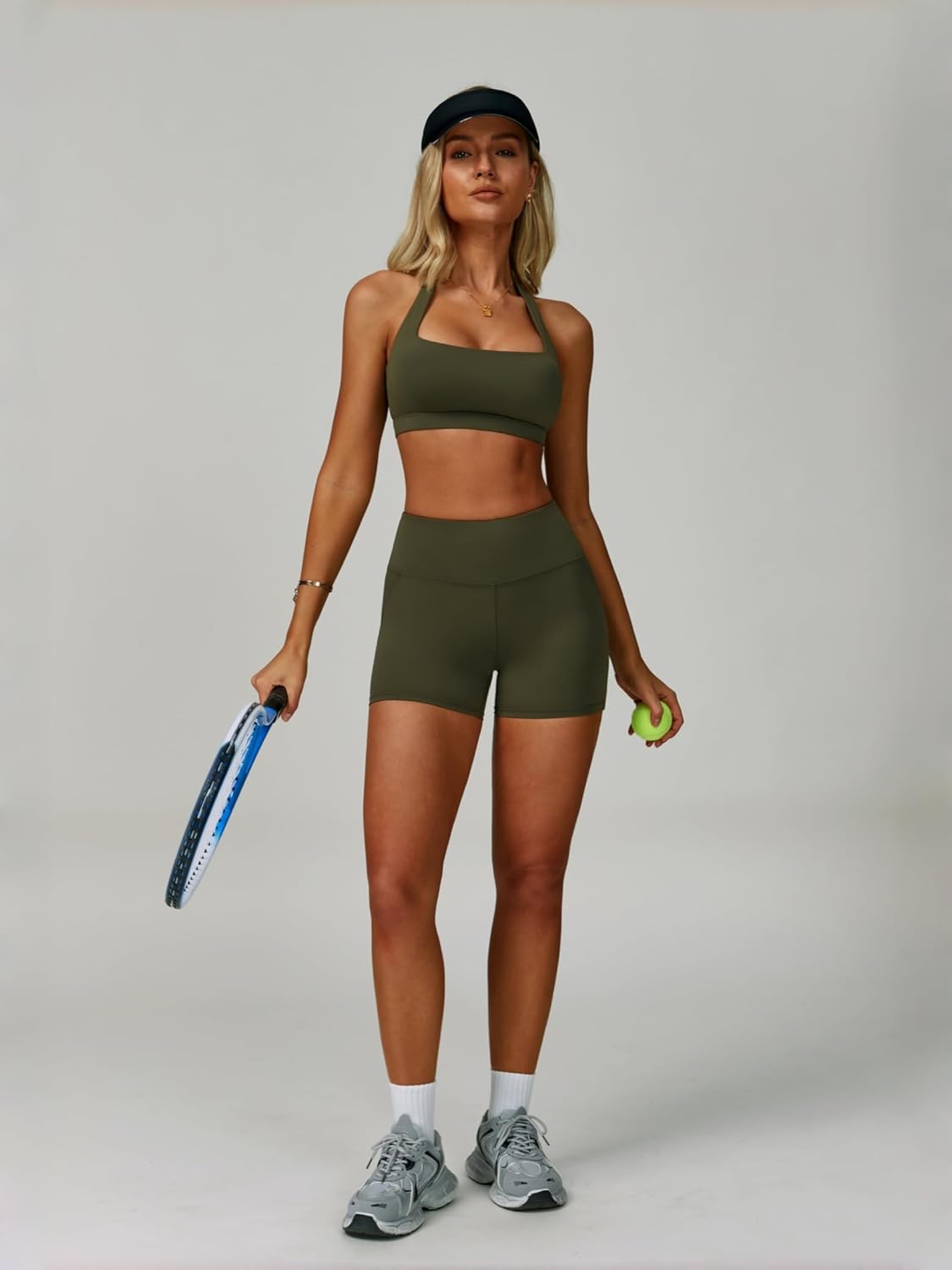 ABOCIW Workout Sets for Women Square Neck Halter Sports Bra High Waist Biker Shorts 2 Piece Gym Yoga Outfits - Image 4