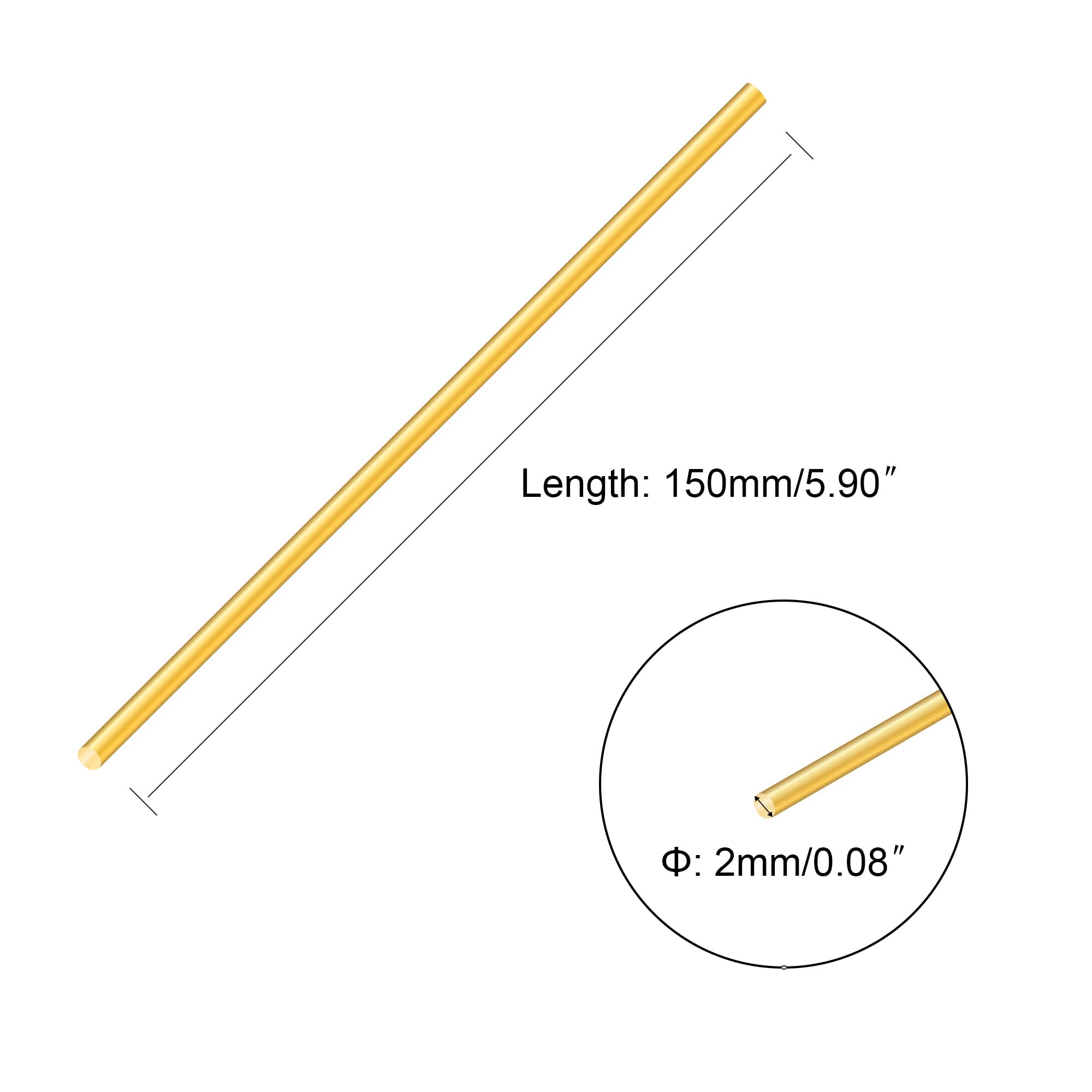 Bâton de laiton de 2 mm, longueur de 150 mm, laiton massif rond pour bricolage (5 pièces)