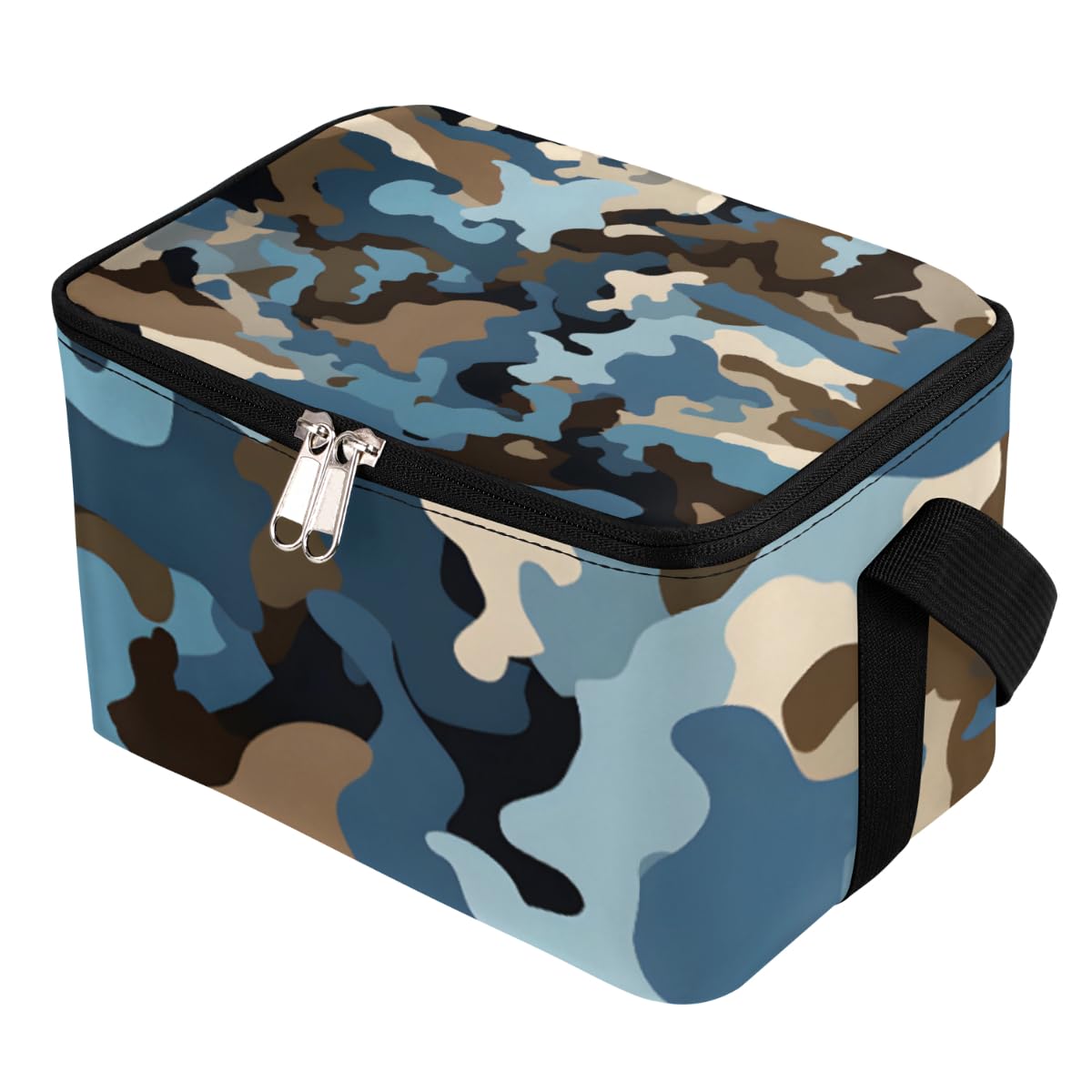 Lunch Bags for Women Men 9 Cans,Camo Blue Hot & Cold Food Delivery Bag Insulated Grocery Bag Insulated Lunch Box Camouflage Print Cooler Bag for Office Work Picnic Beach