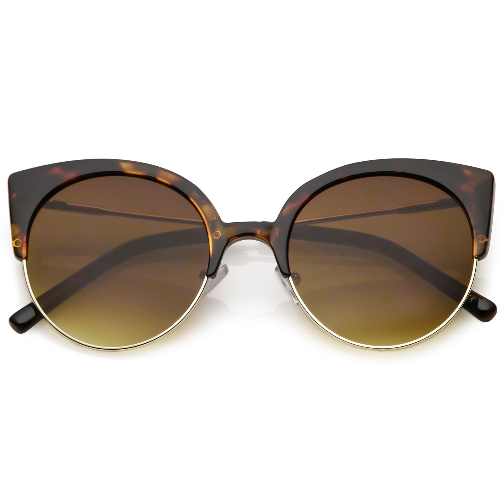 Women's Half Frame Ultra Slim Arms Round Flat Lens Cat Eye Sunglasses 53mm