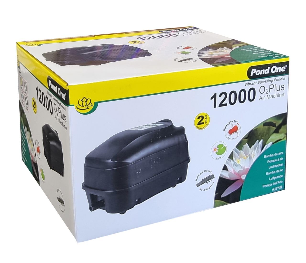 Pond One Black O2 Plus 12000 (6000 L/Hr) Powerful Air Pump For Ponds And Aquatics (12000)