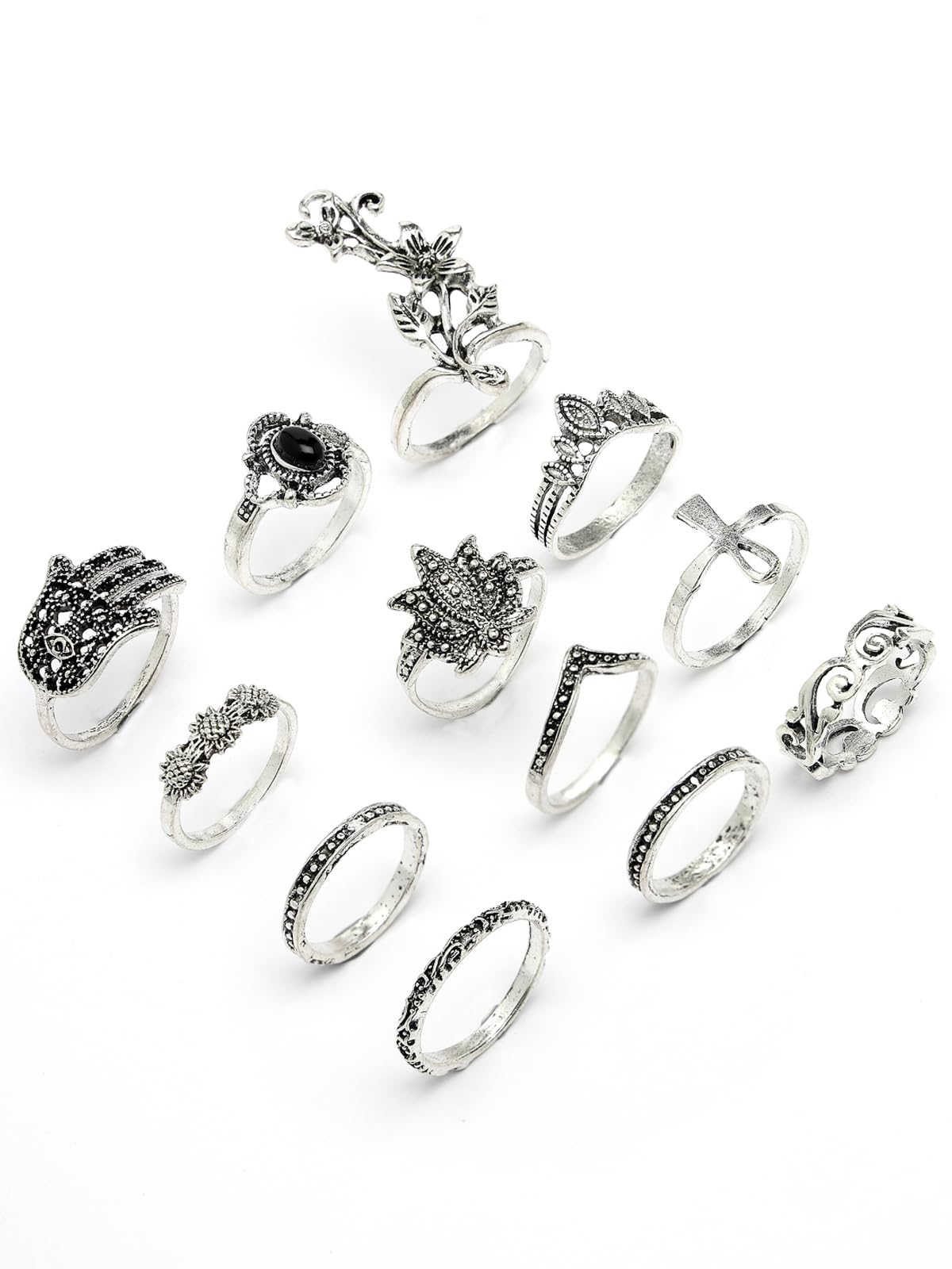 Scintillare By Sukkhi Trendy Stylish Rhodium Plated Silver Oxidised Midi For Women & Girls | Combo Set of 12 | Boho Midi Stackable Knuckle Rings|CBR106782 (B0CQFW36KX) Amazon Price History, Amazon Price Tracker