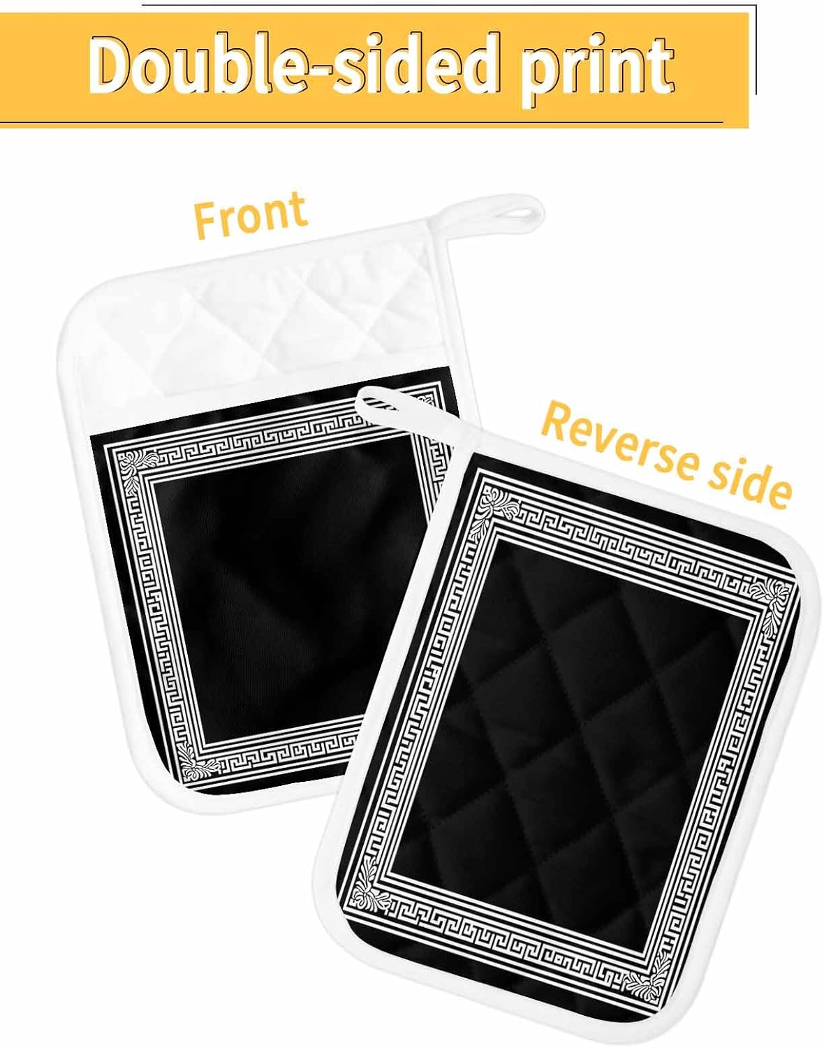 5 Pack Pot Holder with Pocket,Black Abstract Geometric Kitchen Potholders Heat Proof Non Slip Pot Holders Sets,Back Print Hot Pads Potholder for Cooking Baking BBQ