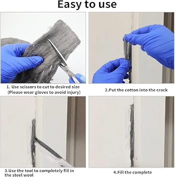 Steel Wool with Work Gloves, Hardware Cloth - 0000 Coarse Wire Wool Gaps Blocker, Hole DIY Fill Fabric Kit Can Stop Rats, Insect, Pest (3m/Roll) x 2 (2 pcs)