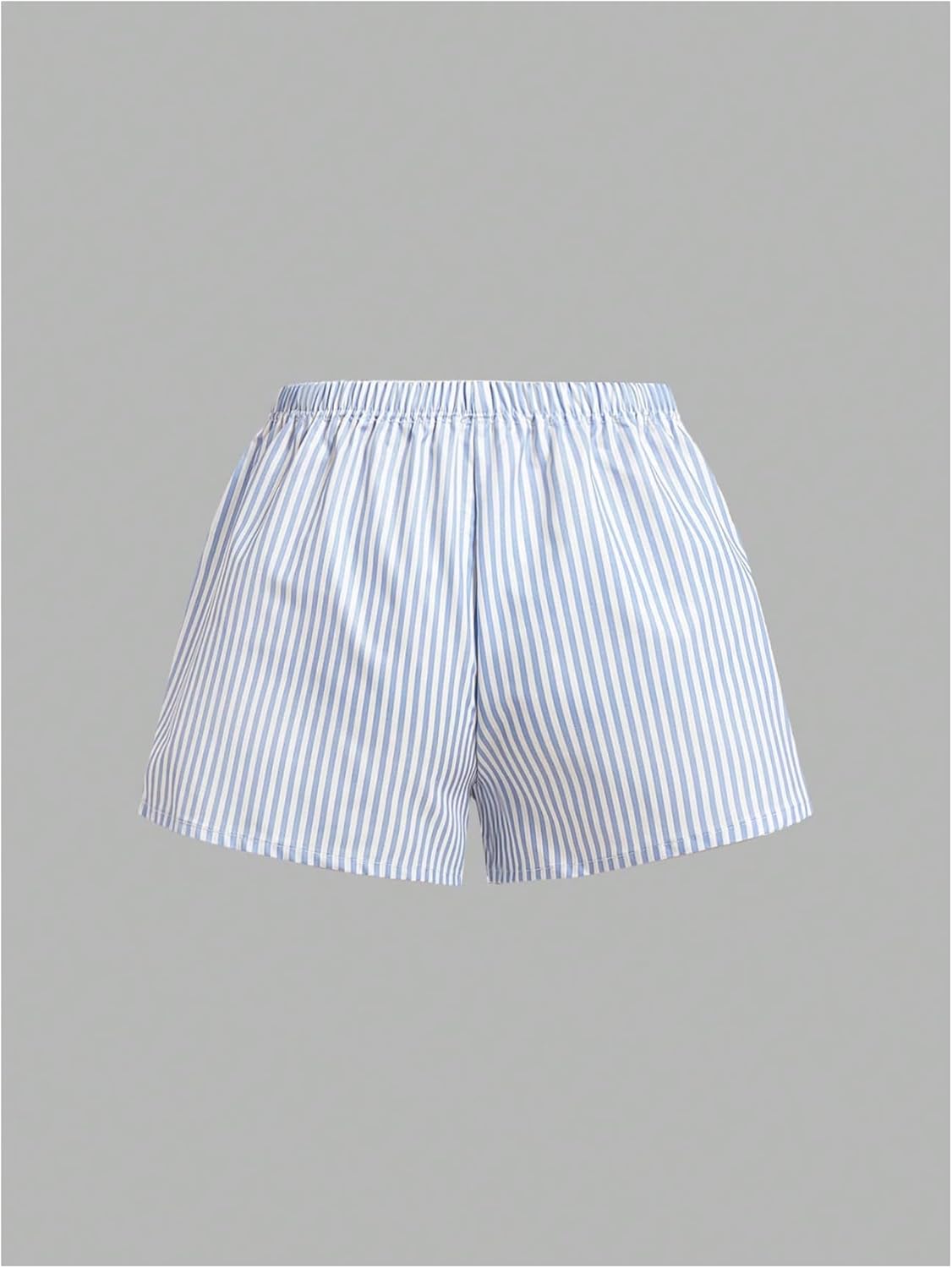 Women's Striped Shorts Print Drawstring Elastic Waist Shorts Casual Wide Leg Low Rise Summer Boxer Shorts - Image 2