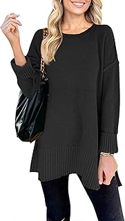 Women's Fall Winter Oversized Pullover Sweater Spring Casual Loose Crew Neck Long Sleeve Side Split Jumper Tops
