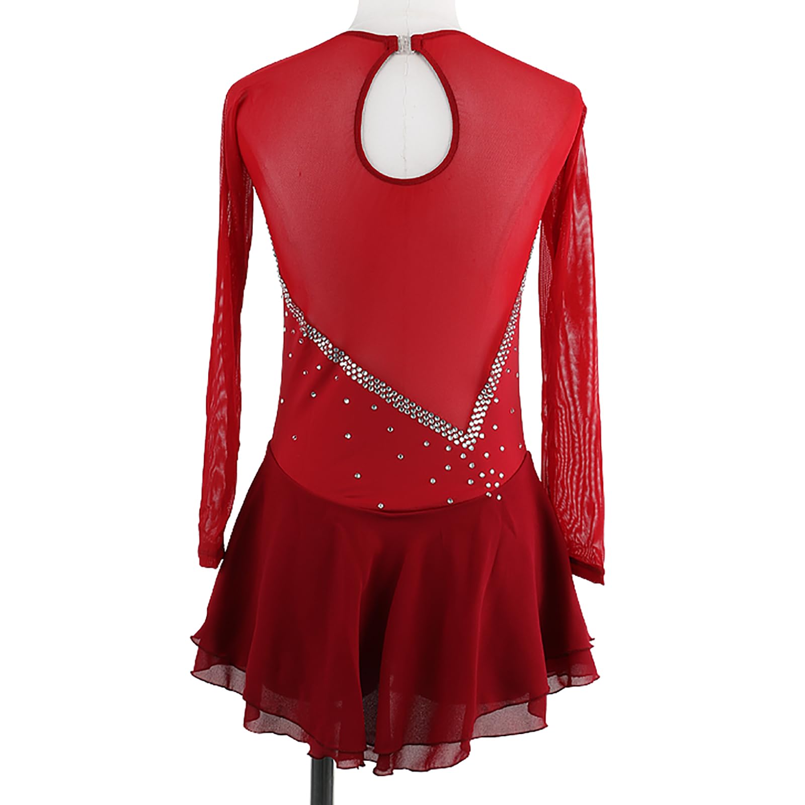 Eiskunstlauf Kleid Damen Eislaufen Rollschuh Kleid Artistique Ballettkleid Tanzkleid Gymnastik Sport Bekleidung(Size:M,Color:Rot)