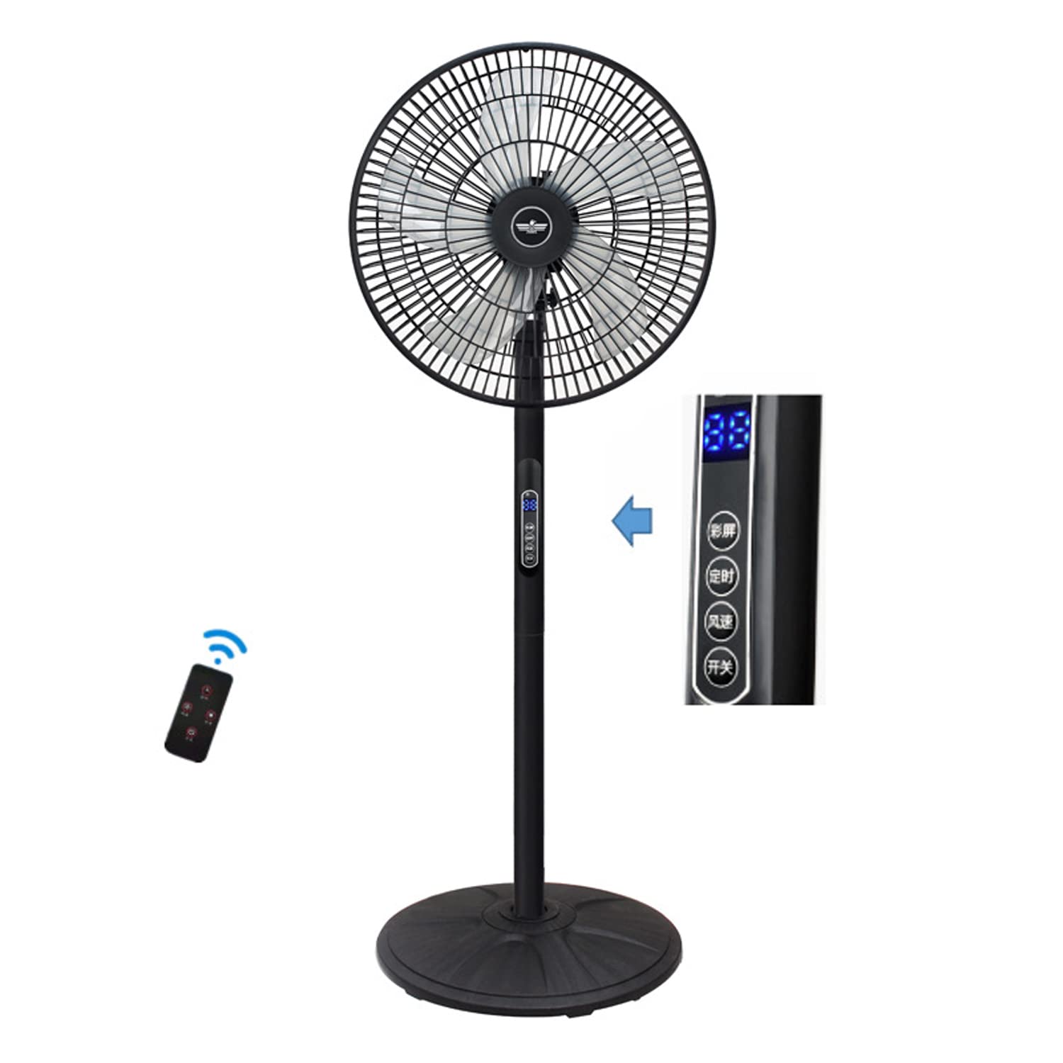 16 Inch Pedestal Fan with Remote Control,5-Blade Oscillating Standing Fan - Adjustable Height,Ultra Quiet,8 Speed,3 Winds Mode,9 Hour Timer,LED Display,90° Pivoting Head Air Circulator Fan (Black)