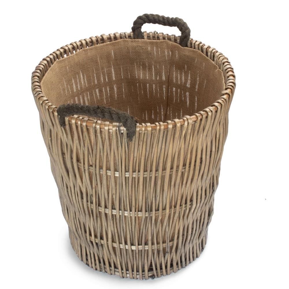 Czerwony kosz wysoki szary okrągły hesyjski koszyk z bali z podszewką z bali, brązowy, wys. 32 x szer. 43 x gł. 49 cm