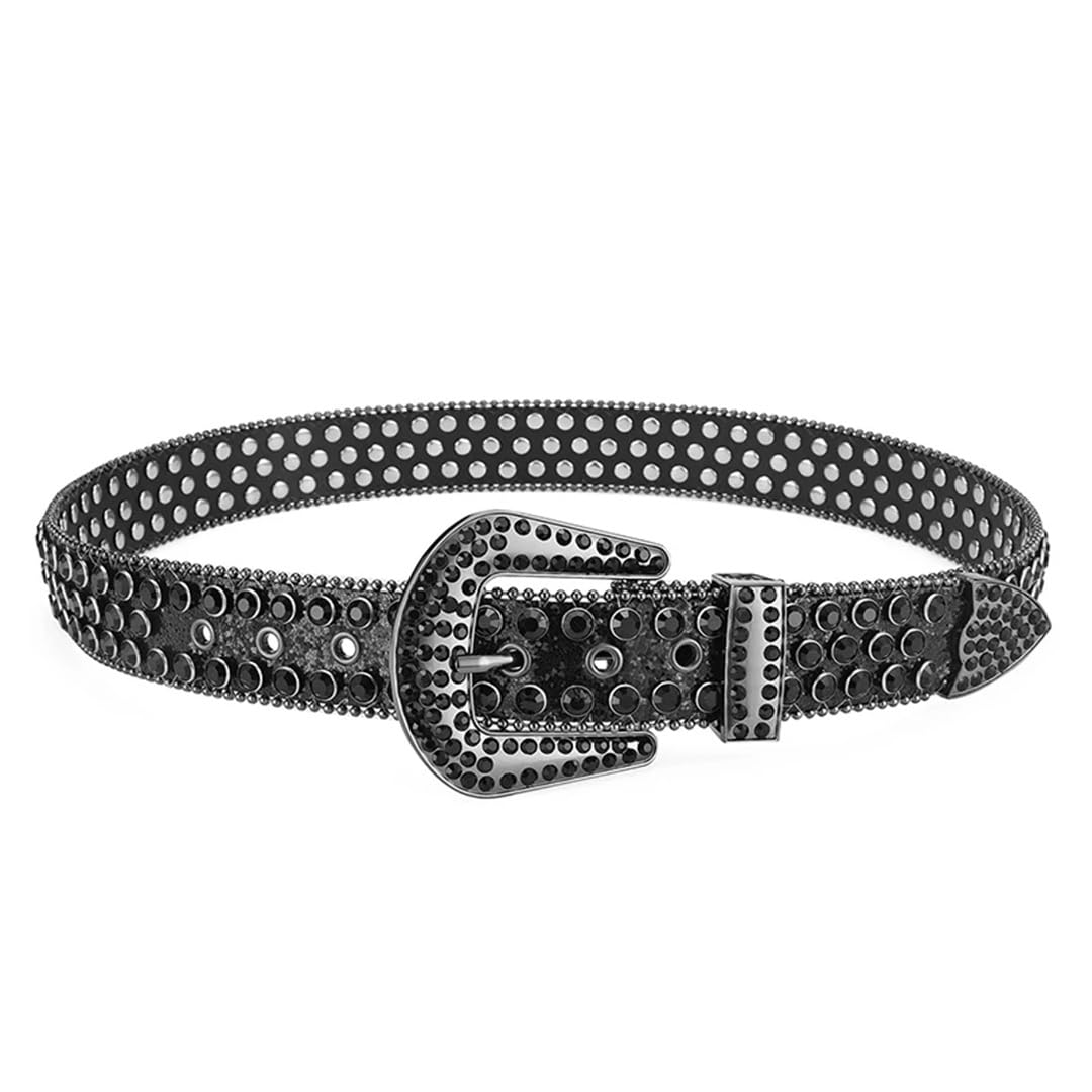 Cinturón de piel suave con tachuelas de diamantes de imitación para mujer