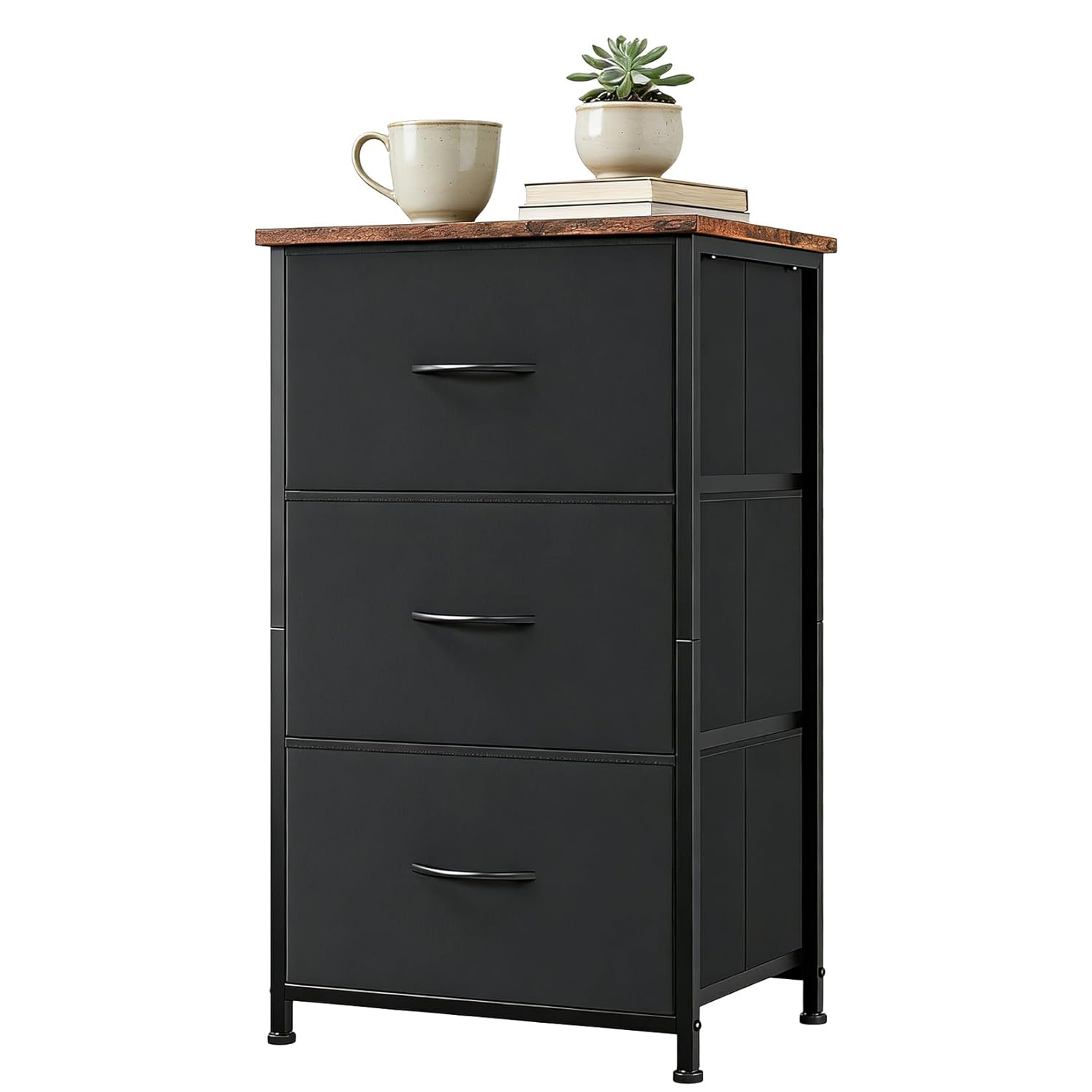 Takywep Slim Space-Saving 3-Drawer Dresser - Modern Wood Grain Chest with Removable Fabric Bins - Multi-Functional Storage Cabinet, Easy Assembly - for Bedroom, Closet, Entryway