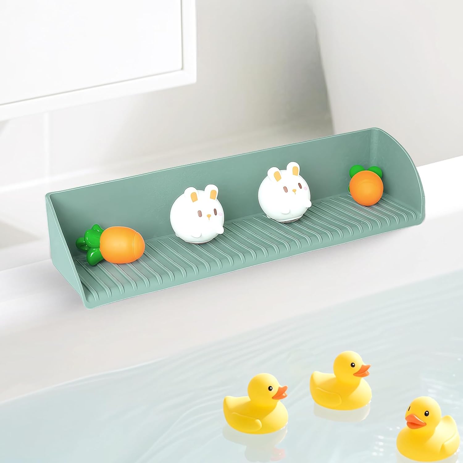 Splash Guard for Bathtub, Silicone Bathtub Splash Guard for Tub Kids, Bathtub Tray with 4 Suction Cups, 15.75 Inch Bath Tub Shelf and Organizer, Suction Cups Attach to Bath Tub (1, Aqua) Aqua 1pcs