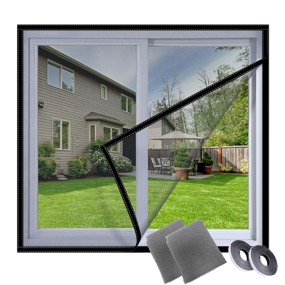 Fly Screens for Windows, Window Fly ​Screen Replacement, DIY Cut to Size Bug Mosquito Net, Tear-Proof Fibergalss Netting, Fitted to Multiple Windows (2Pcs-150x180cm/59x71inch,Grey)