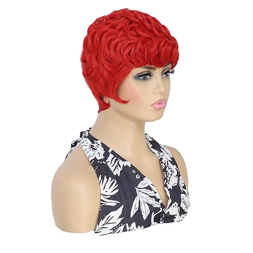 Miniatura 4 de Peluca roja de corte Pixie para mujeres negras con flequillo pelucas cortas para mujeres negras (rojo)