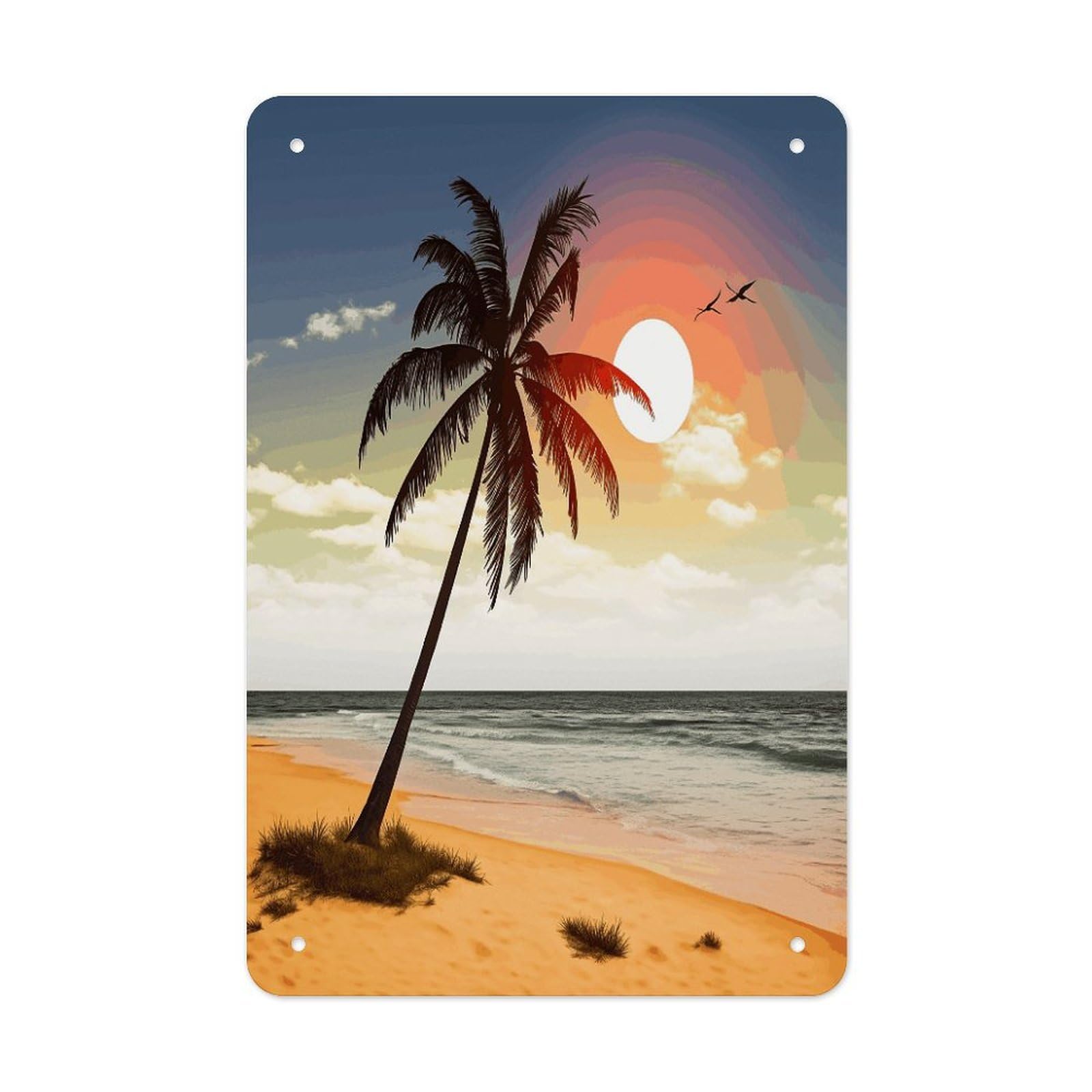 VstaDank Palm Tree on Beach Metal Tin Signs Personalized Wall Art Prints Decoration Art Poster Funny Vintage Tin Sign Iron Sheet Painting Metal Signboard Decor Painting for Wall Decor