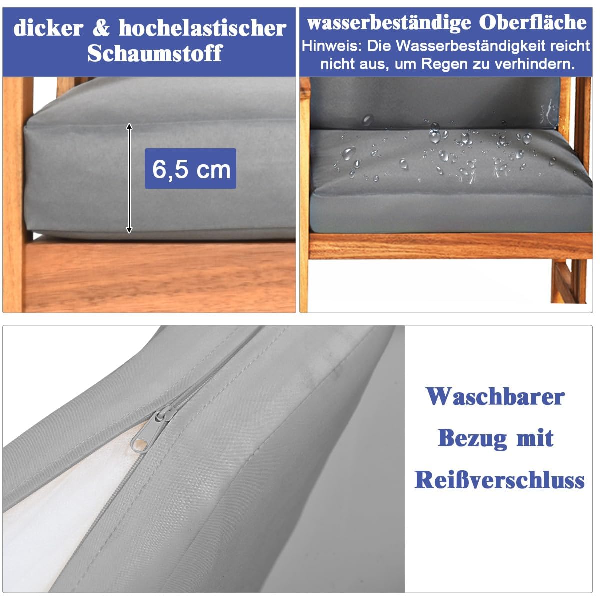 FANTASK 3-TLG Balkonset aus Akazienholz, Balkonmöbel inkl. Beistelltisch und 2 Stühlen, 3-teiligen Gartenmöbel Set, mit 2 Sitzkissen & 2 Rückenkissen, für Garten, Balkon