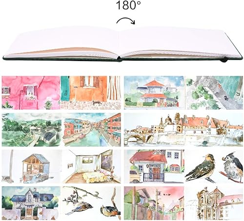 Miniatura 4 de Mifuner 5 x 8 pulgadas, 7.76 ozm, cubierta de tela hecha a mano, papel de acuarela, 80 páginas (40 hojas en la parte delantera y trasera), papel de