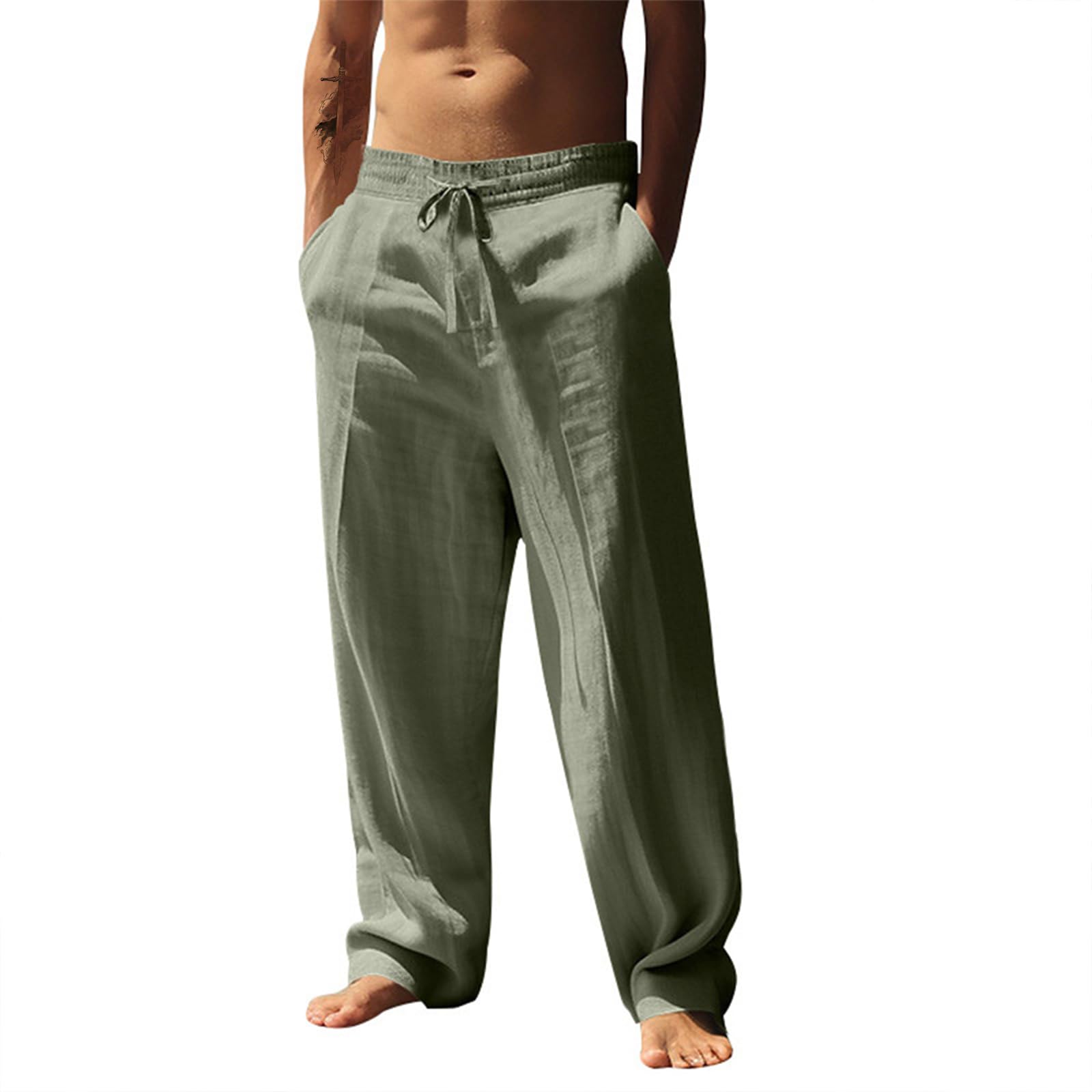 Gym Pants Men Athletic Workout Running Joggers Beach Summer Drawstring Elastic Waist Plain Pant with Pockets