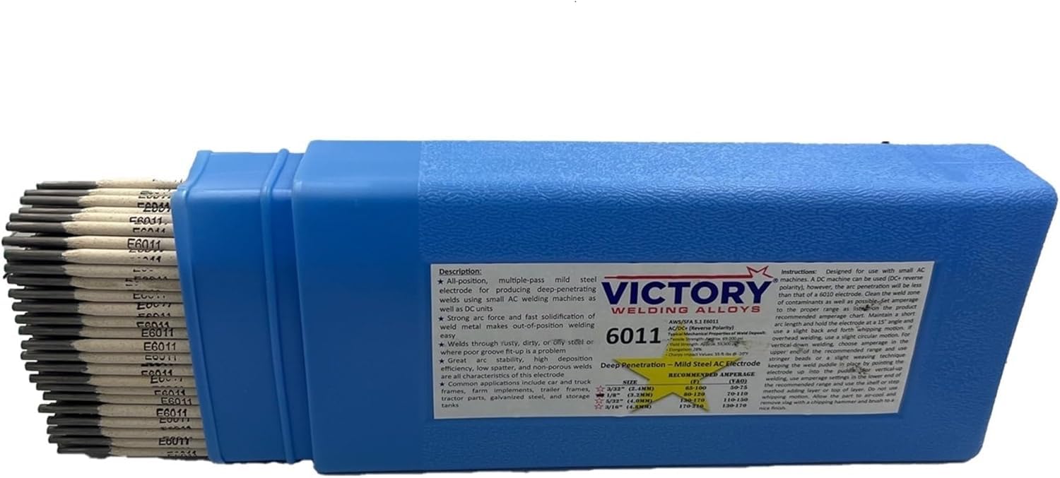 Victory Welding Alloys 6011 - Varilla de soldadura (0,3 cm, E6011, caja de 5 libras) | Vendido por STARTECHWELD E6011 Electrodos de soldadura con estabilidad de arco