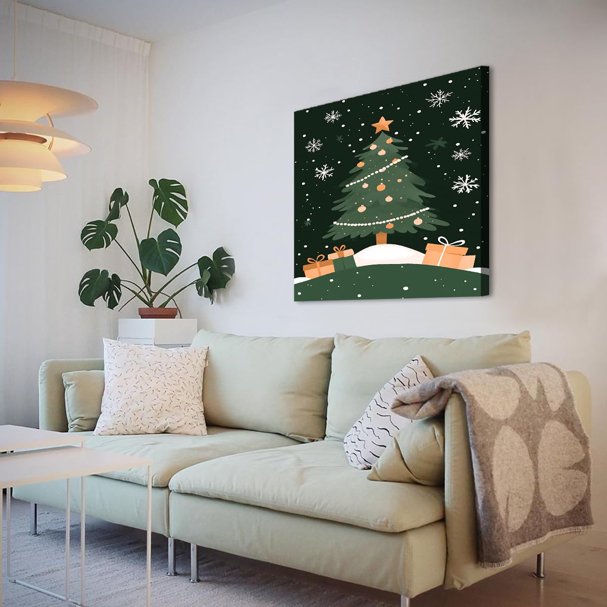 TOANGWALL Styl marzeń choinka płótno sztuka ścienna świąteczna ściana płatek śniegu wydruki nowoczesne plakaty malarstwo do salonu wystrój domu 70 x 70 cm bez ramki