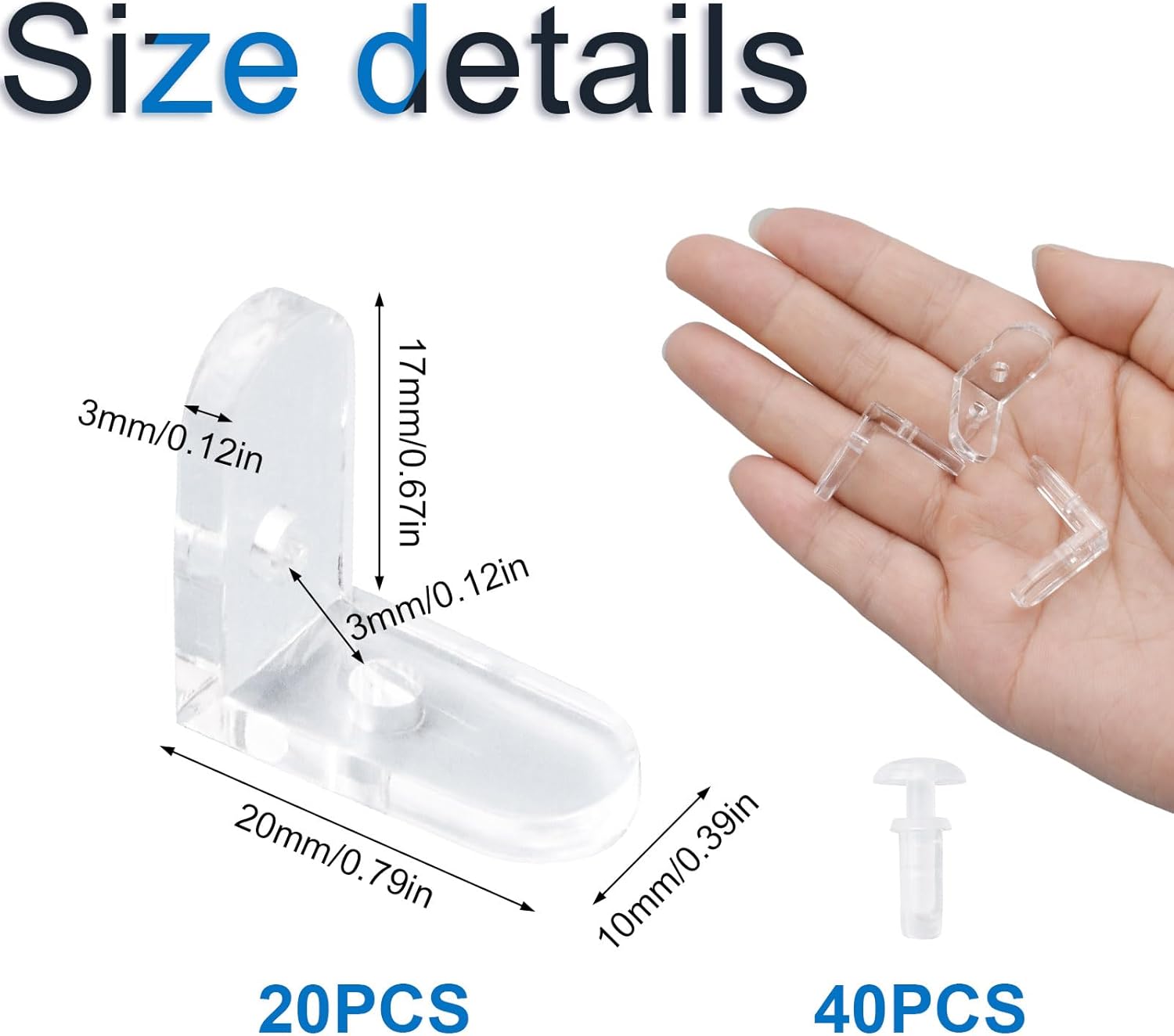 INCREWAY 20pcs Acrylic L Brackets, Transparent Clear Corner Bracket, 90 Degree Support Shelf Corner Brace, Right Angle Bracket