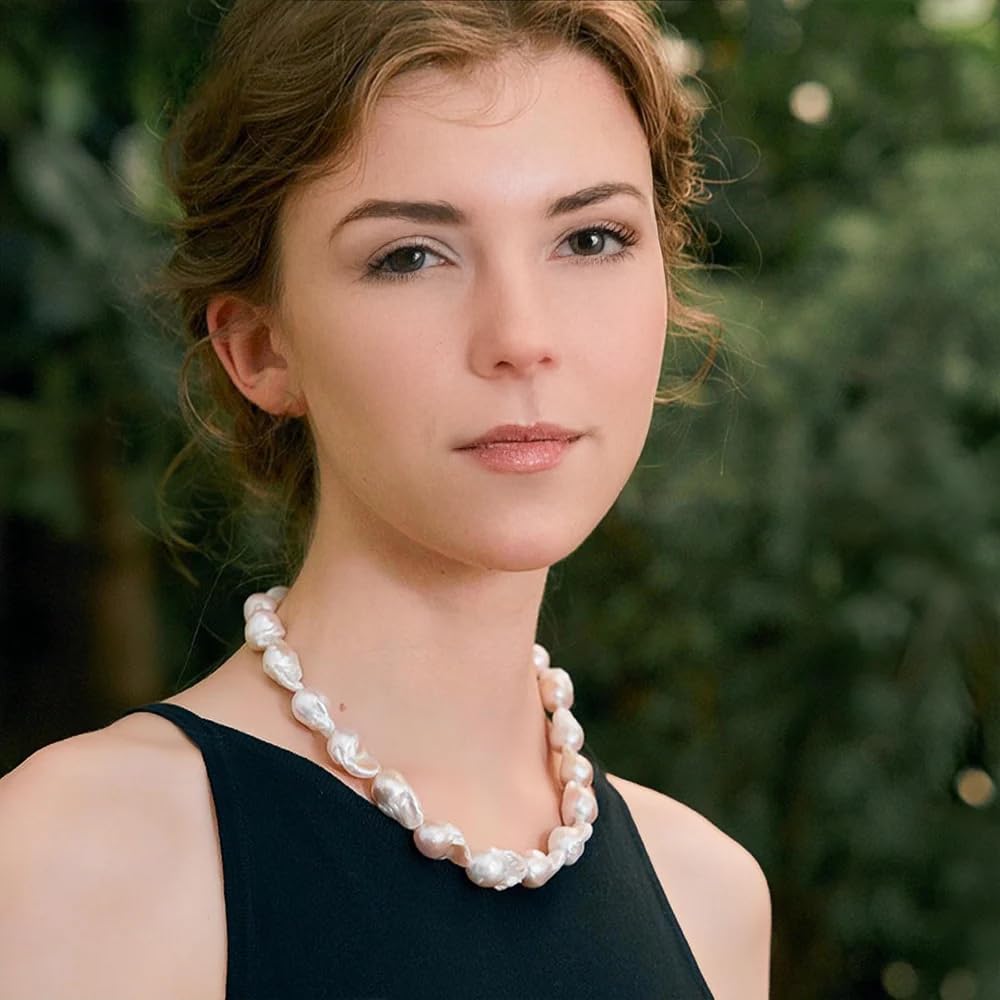 YAMI Collana di perle barocche in vere perle d'acqua dolce, 13 – 16 mm, grandi perle barocche regalo, elegante collana su catena d'argento, gioiello di lusso per donne