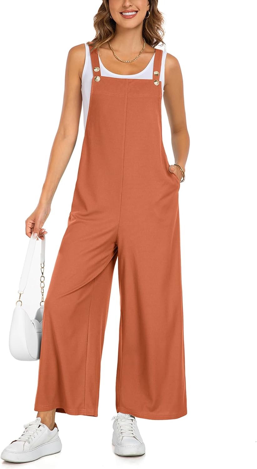 Vigorics Wide Leg Overalls For Women Loose Fit Waffle Knit Jumpsuit Rompers 2026 Sleeveless Outfits - Image 2