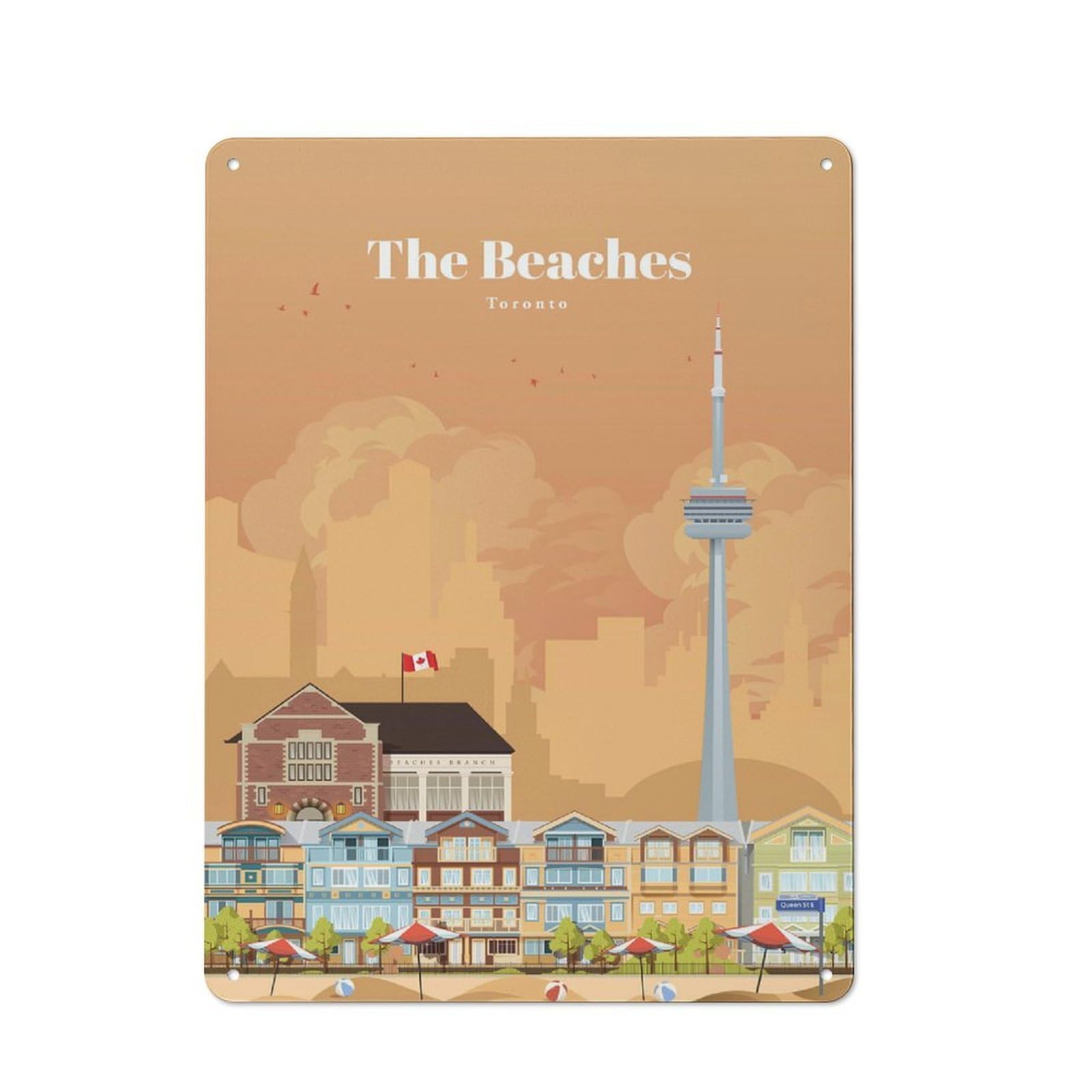 Junmoney The Beaches In Toronto Retro Metal Plaque 40X30cm For Living Room Or Hallway, For An Autumn Wall Display In Living Room And Hallway