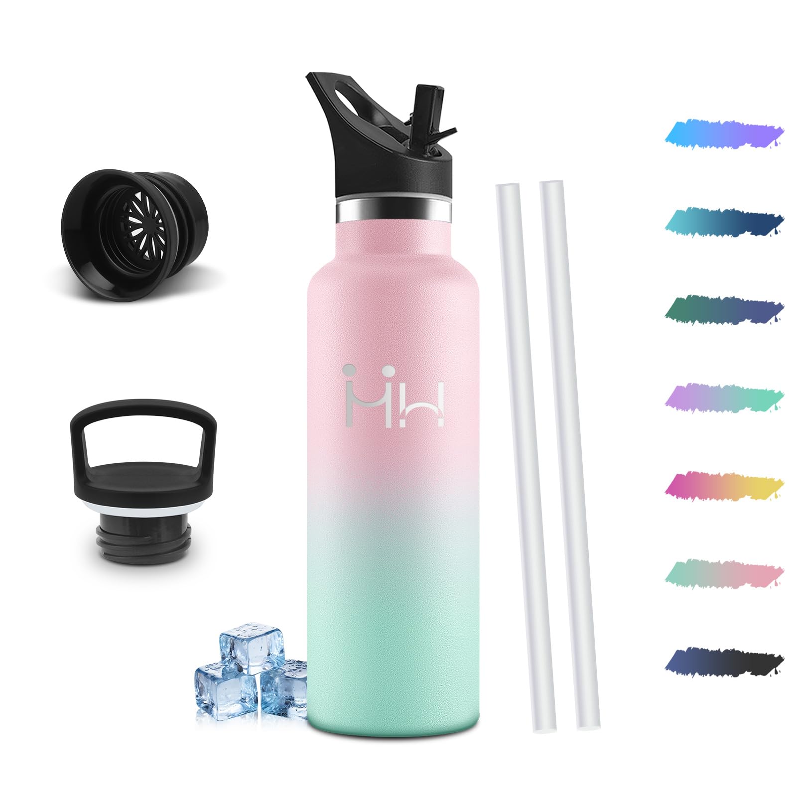 Mulbijeo Thermal Water Bottle with Straw, 500ml 18/8 Stainless Steel, Thermos, BPA-Free and Leakproof, Gym Bottles, Water Bottles, for School, Sports, Travel, Water Bottle