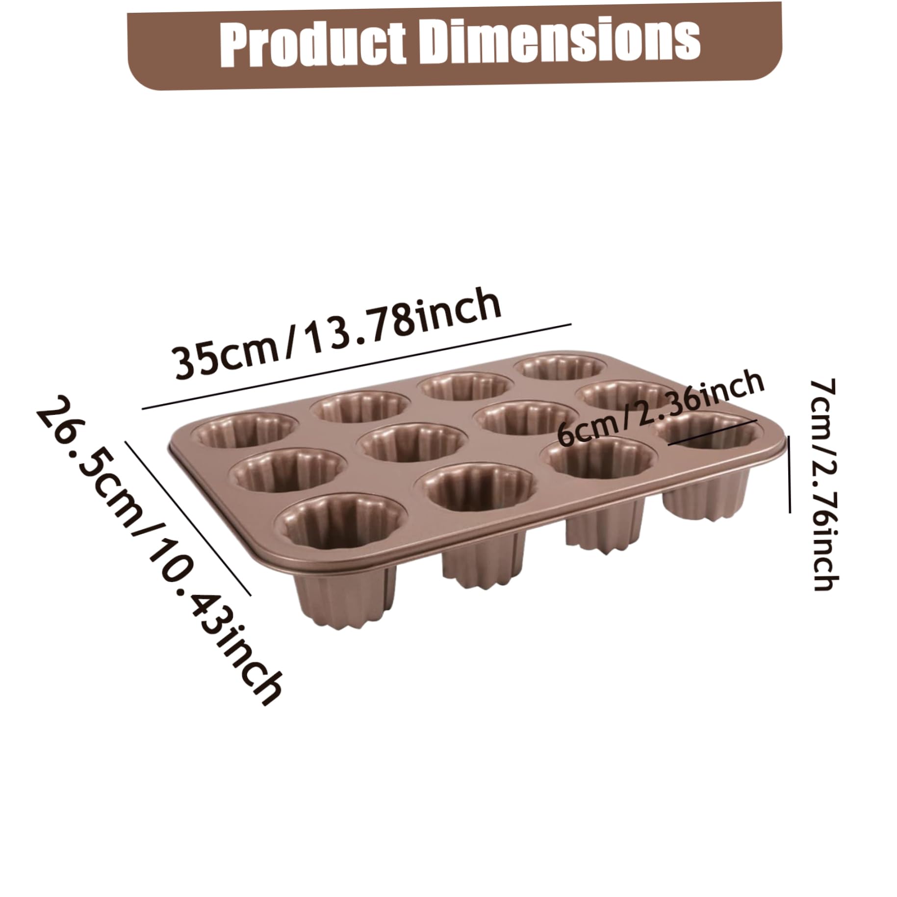 Gcroet Moldes de cañón de 12 cavidad Molde de cañas, moldes para Hornear de Acero al Carbono de 13.8x10 Pulgadas para Hornear para Muffins de Pan canneles