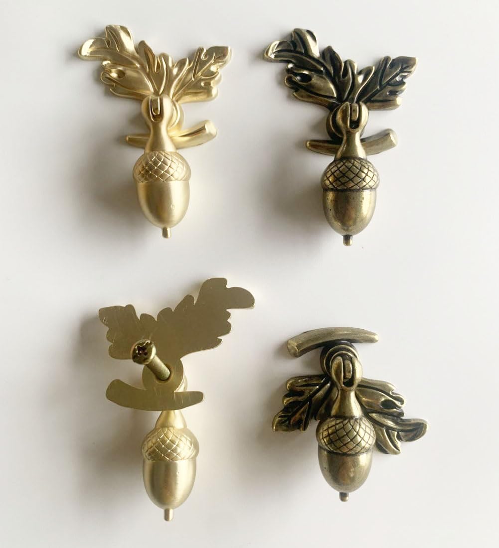Acorn Cabinet Knobs Drawer Knobs - Modern Minimalist Acorns Squirrels Knobs for Dresser Closet Room Furniture Knob Pull Handle Single-Hole Hardware Decorative Accessories 2 Pack (Gold)