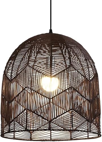 Lámpara colgante de bambú de ratán natural rústico, lámpara colgante de techo de mimbre tejida a mano estilo bohemio, candelabro retro de granja
