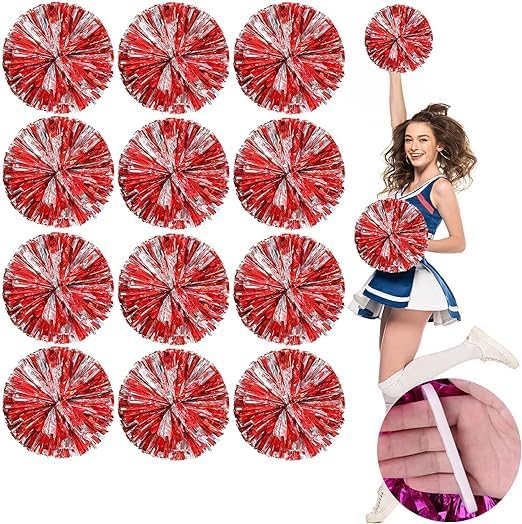 12 PCS Cheerleading Pom Poms, 30cm Cheerleader Pompoms with Baton Handle Cheering Squad Pompoms for School Dance Sports Team Spirit Cheering (Green+Gold)