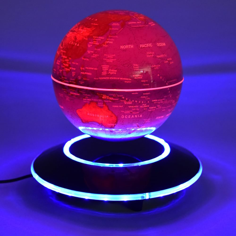 Kögler 75605 - Globe Flottant avec éclairage LED, 14 cm env., Globe magnétique avec Changement de Couleur, câble USB Inclus, comme mappemonde et veilleuse
