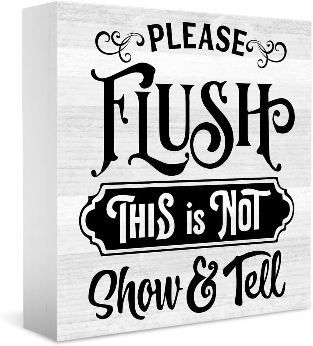 Funny Farmhouse Bathroom Decor For Shelves Please Flush Wooden Block Plaque Bathroom Accessories Decor Bathroom Toilet Wall Shelf Counter Restroom Home Decor For Her Him 5X5 Inch