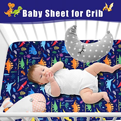 Image of Cloele Dinosaur Fitted Crib Sheet for Baby Boys,Blue,1 Pack Baby Crib Sheet | 100% Polyester, For Standard Crib and Toddler Mattresses,Nursery Bed Sheet,